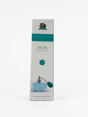 Caja de perfume Musk con precio de 2,50 euros y sello de calidad premium