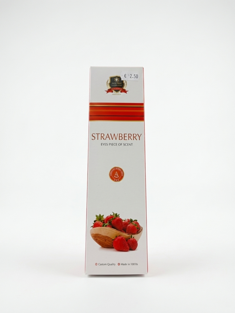 Caja de incienso de fresa con precio de 2.50 euros y código A+
